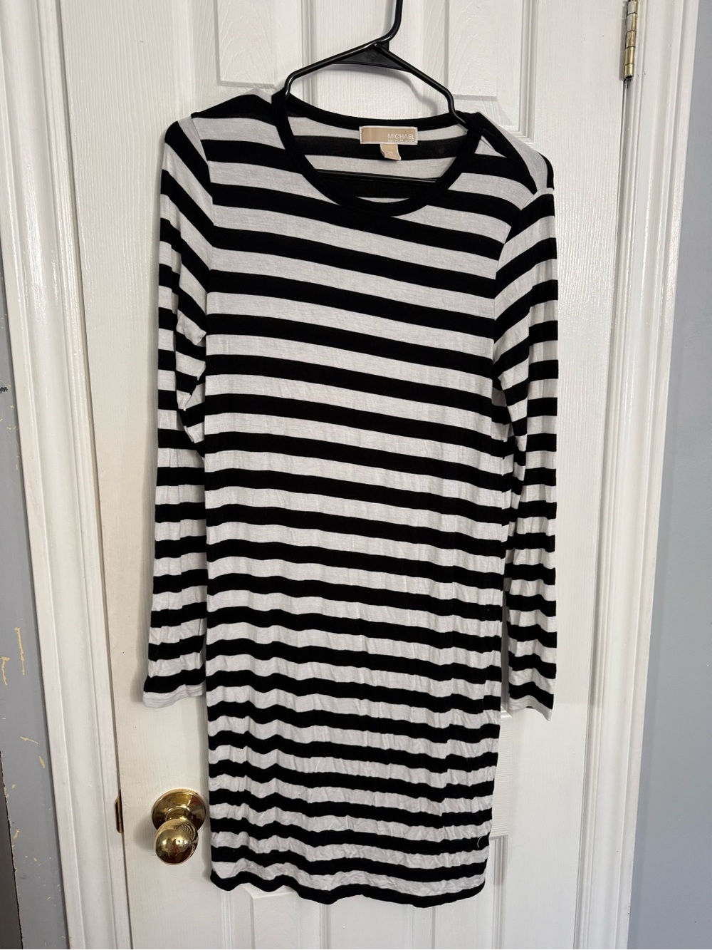Michael Kors Black and White Striped Long Sleeve Dress